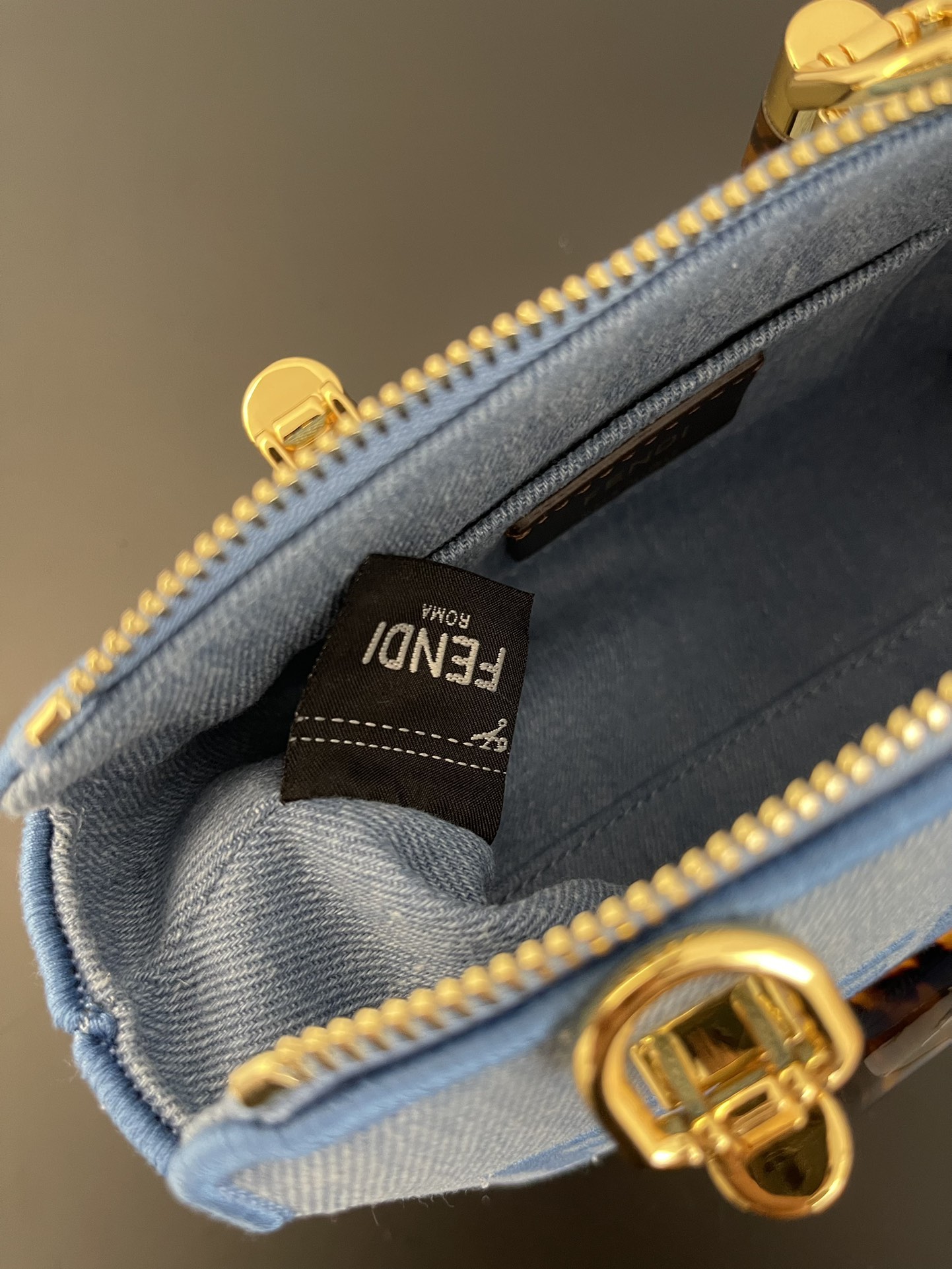 Fendi Mini By The Way Denim Fabric Boston Shoulder Bag Blue